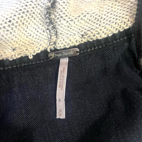 Free People Denim Jacket Hooded Black and Cream Knit Jacket Size Medium - Picture 14 of 16